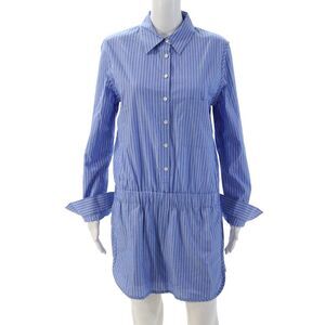 Thakoon Addition Women Shirt Dress Blue Striped Cotton Longsleeve Size 10
